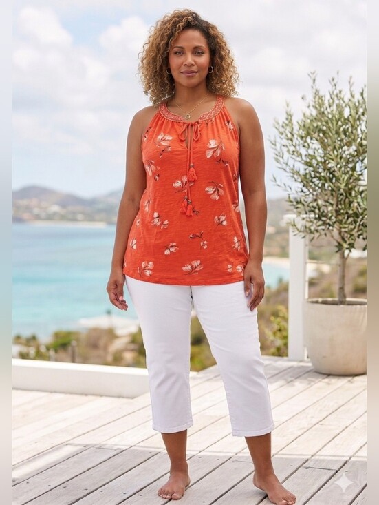 Daniel Rainn Tops - Floral Boho Halter Neck Keyhole Top 100% Cotton